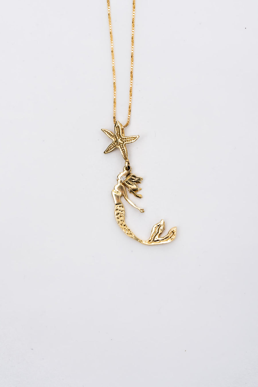 Gold Plated Silver Mermaid Pendant with Diamond