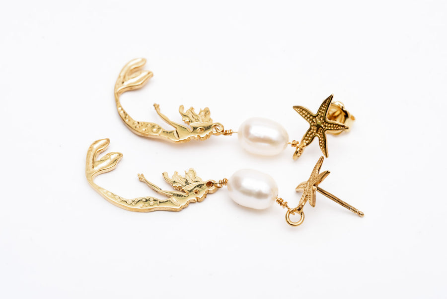 Gold Plated Silver Earrings with Pearl